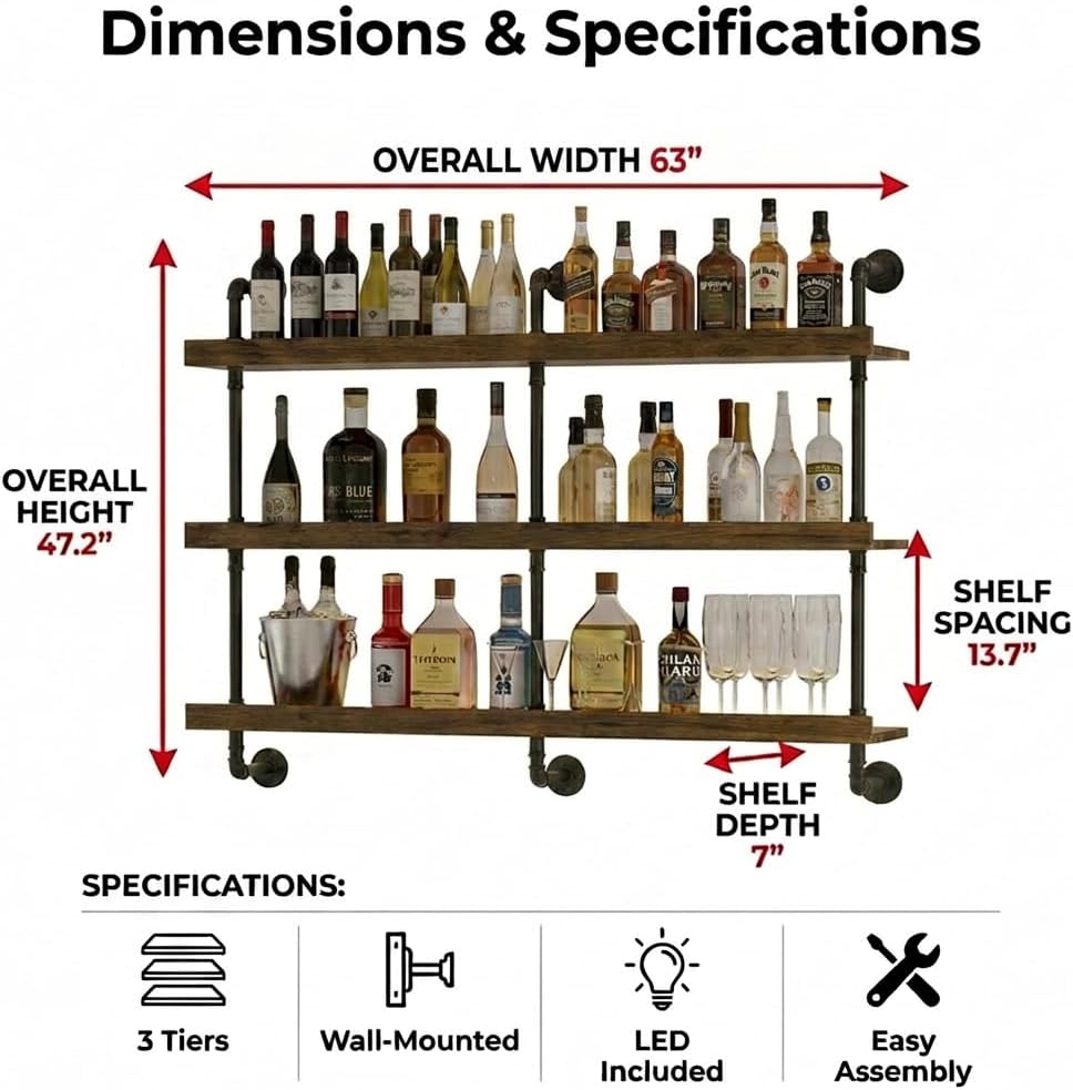 رف نبيذ معلق على الحائط مع إضا - مراجعة Home Bar Stand وسعره