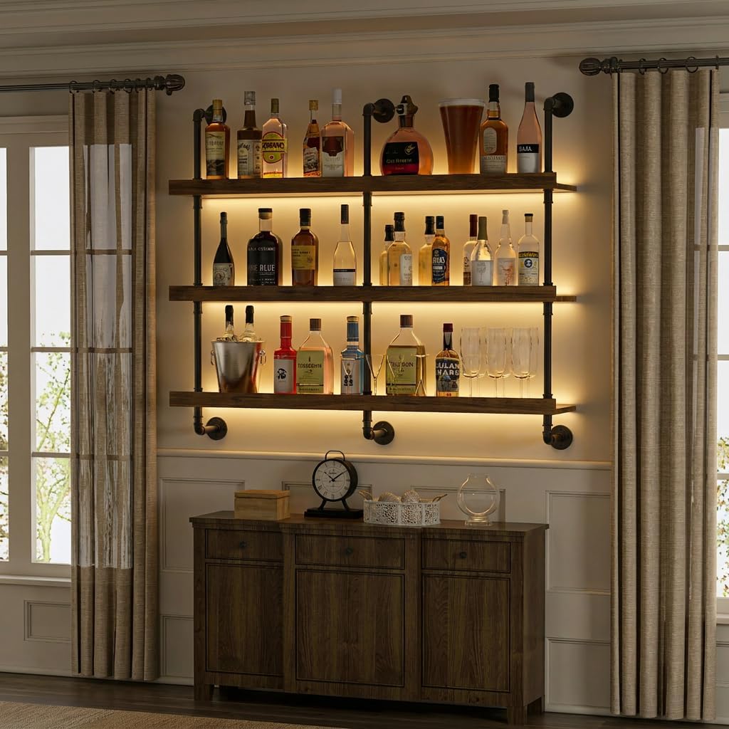 رف نبيذ معلق على الحائط مع إضا - مراجعة Home Bar Stand وسعره